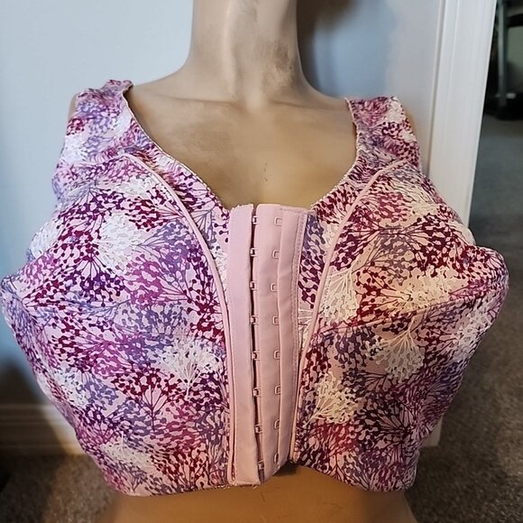 Comfort Choice Bra 54B Pink Floral Wireless Unlined Front Closure - Picture 1 of 3